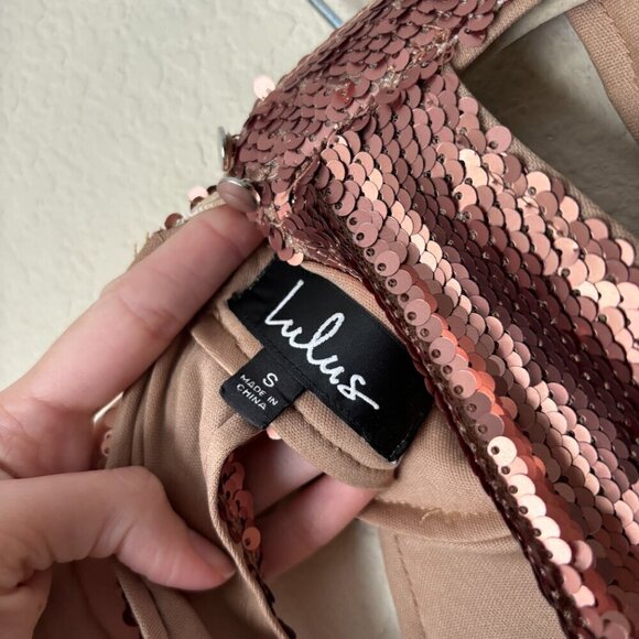 Lulu's Steppin' Out Halter Neck Matte Copper Sequin Romper - Picture 3 of 14